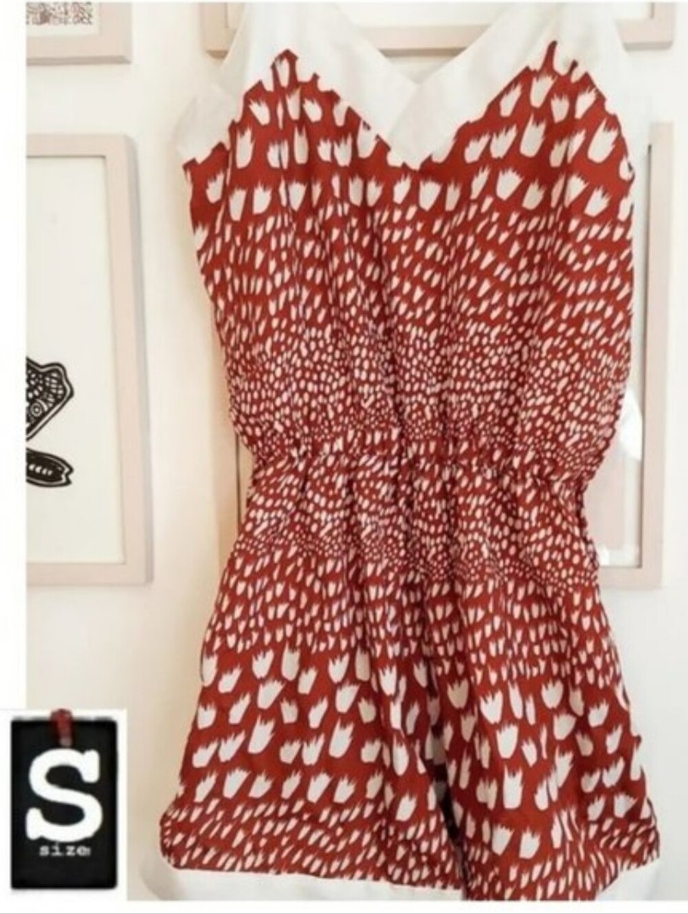 🎁  10/$25- Light romper, brown and white,  size small